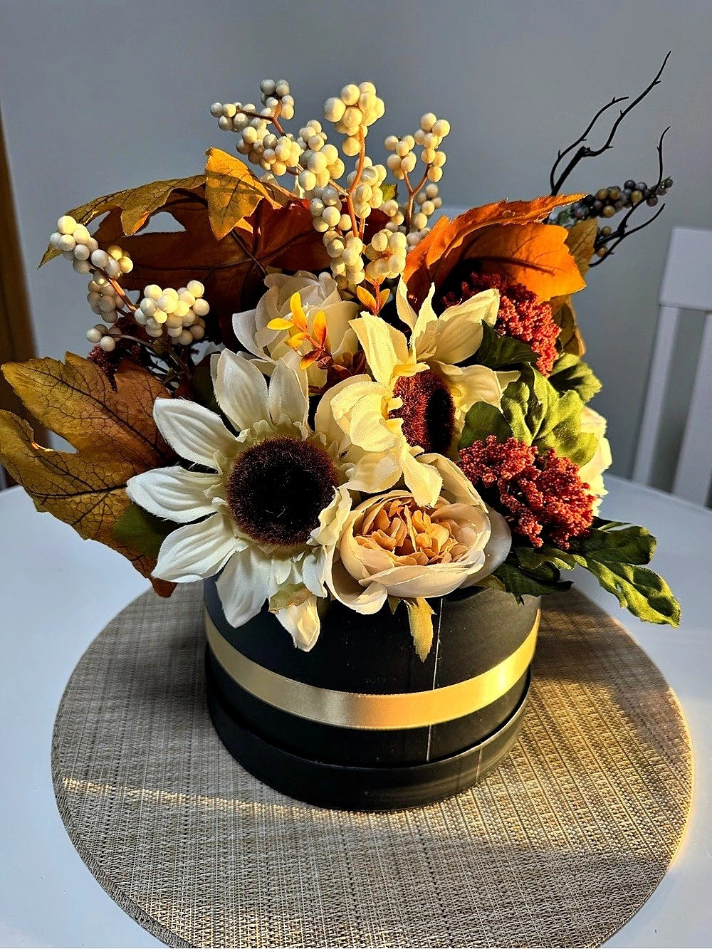 Faux Floral Arrangement in White & Orange